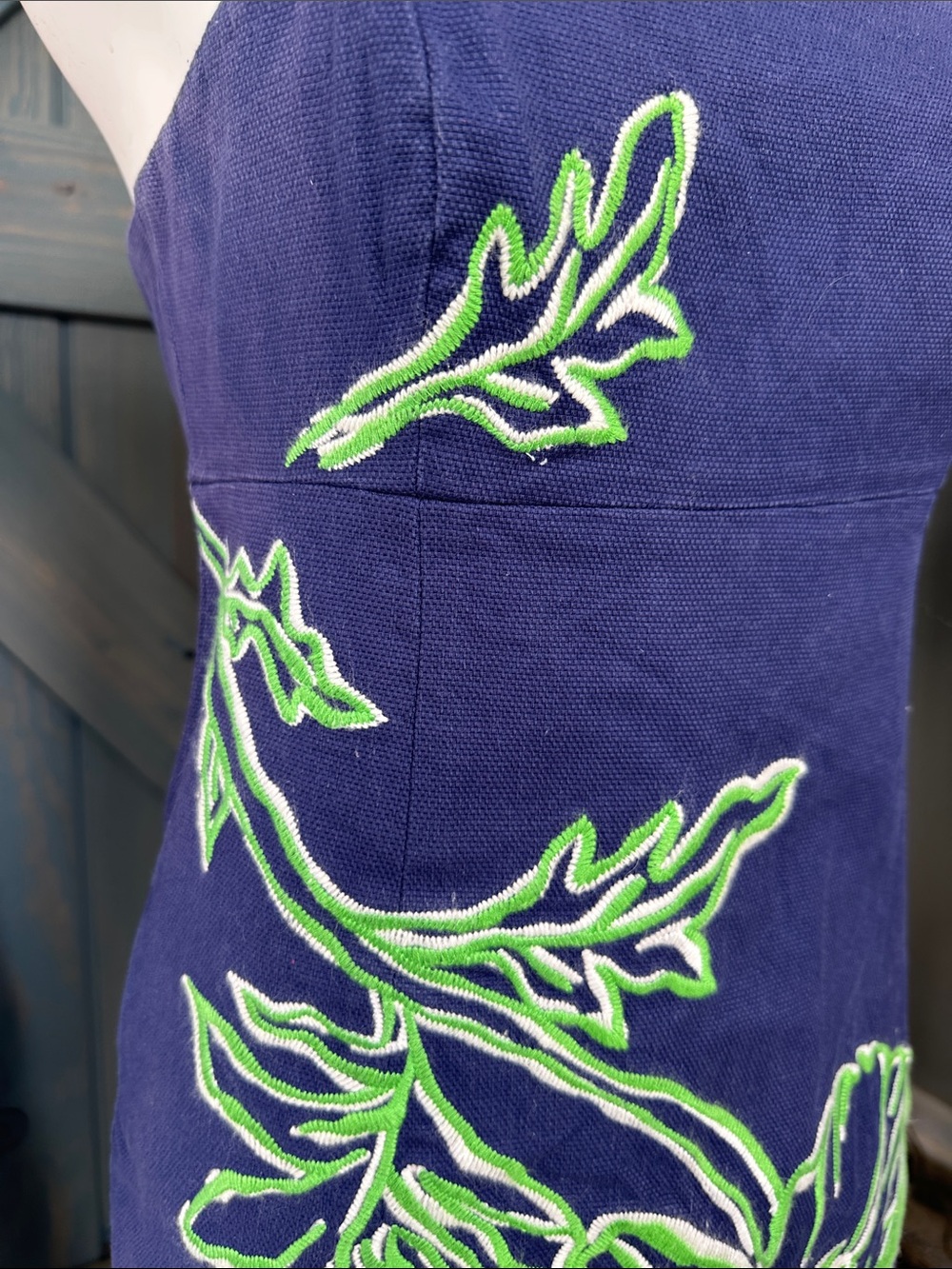 Lilly Pulitzer Navy Strapless Dress with Neon Green Floral Embroidery - Picture 6 of 15